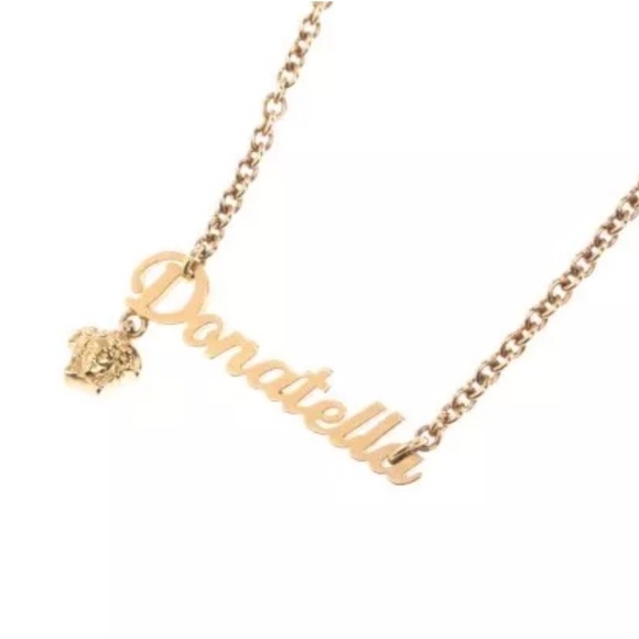 Versace Jewelry - VERSACE “Donatella” Medusa Head Gold Nameplate Pendant Necklace RARE
